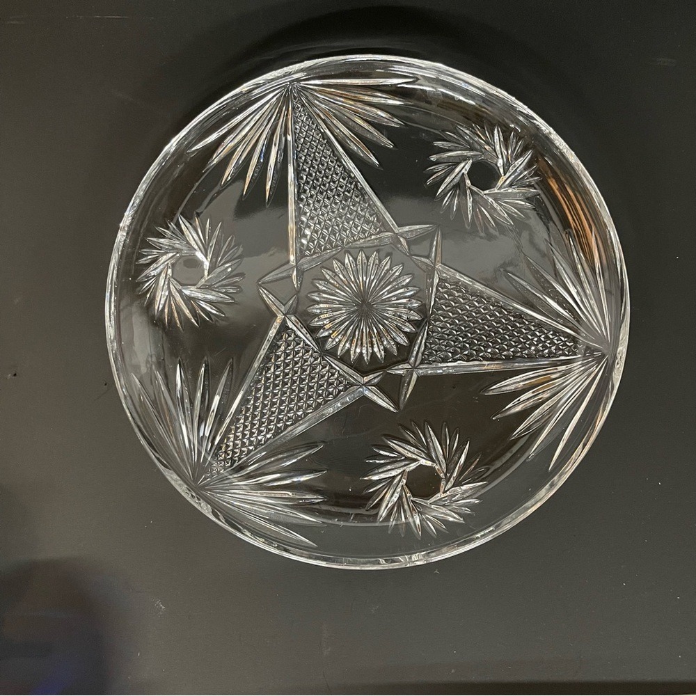 Cut Glass Serving Platter Star Pinwheel Pattern Clear 11in Good